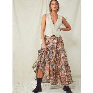 Free People Printed Moonbeam Maxi Skirt Bronze